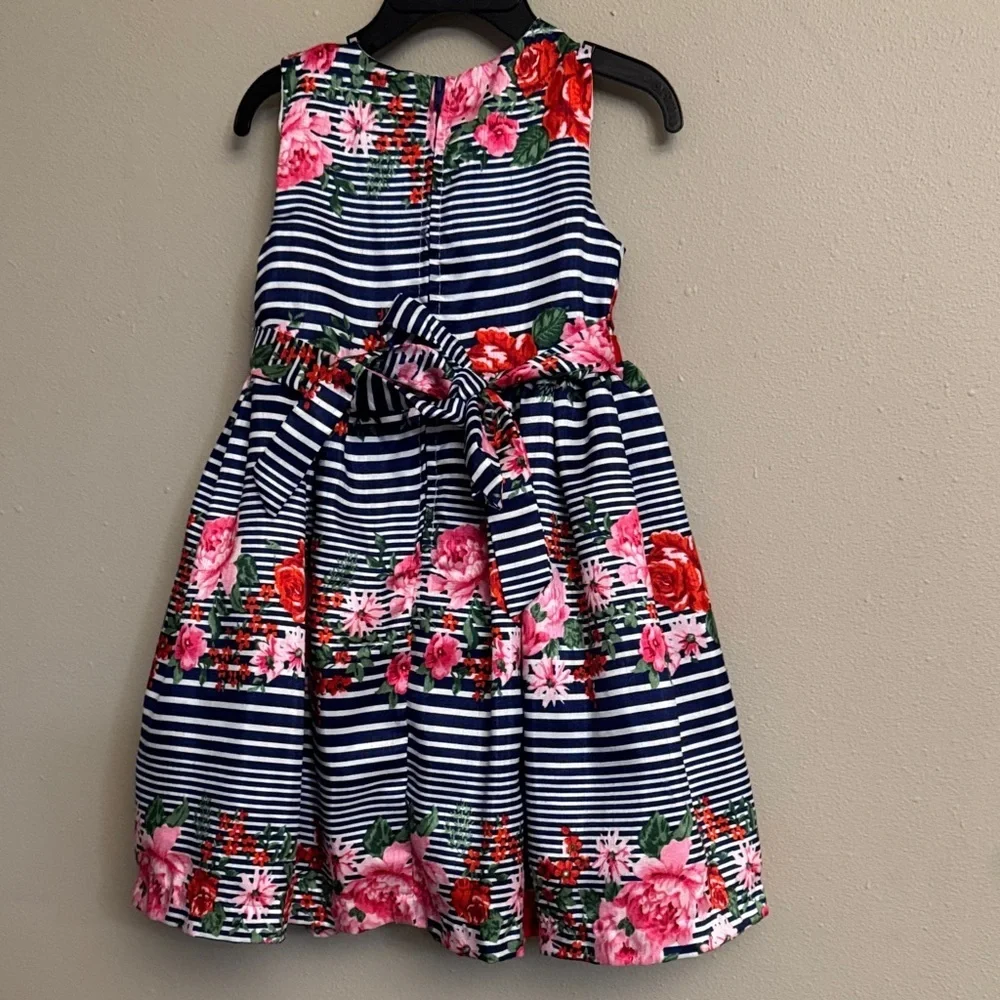 Nannette Navy and Pink Floral Striped Dress
